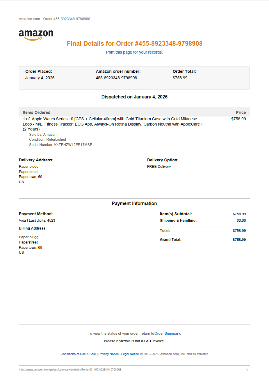 Amazon fake invoice generator - Amazon receipt generator for purchases