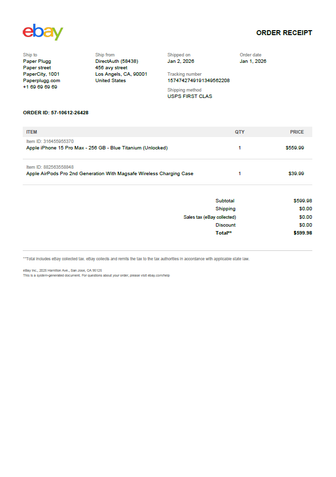 eBay fake receipt generator - eBay order receipt generator