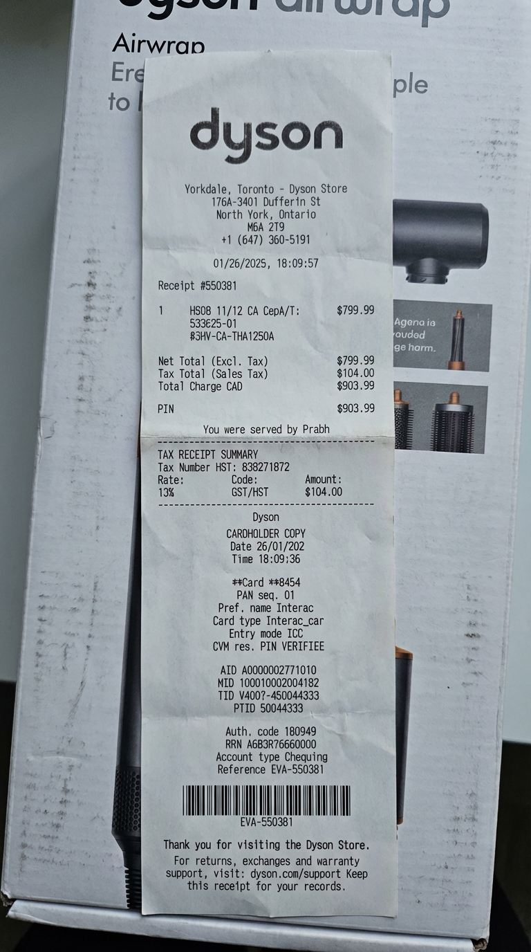 Dyson fake receipt - Dyson Airwrap receipt generator with serial number